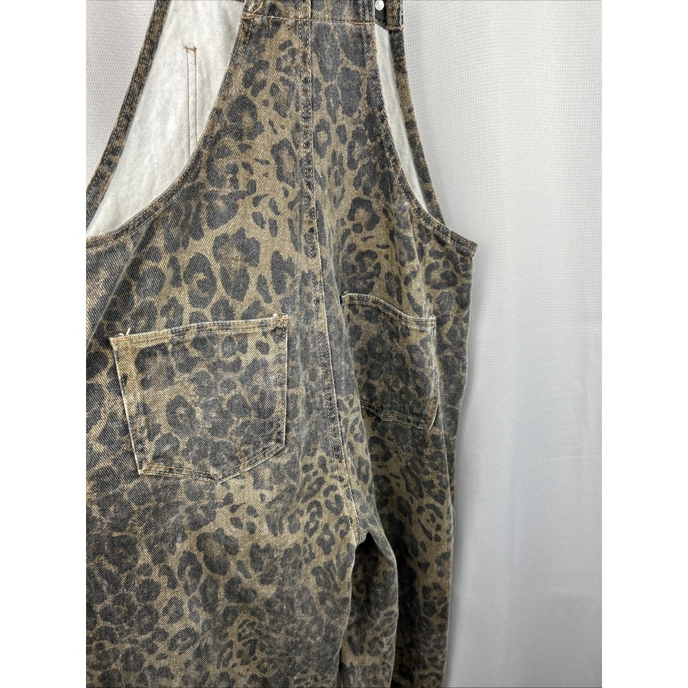 Dazy Wide Leg Overalls Leopard Print Relaxed Fit Medium Black Brown Animal Baggy - Picture 8 of 14